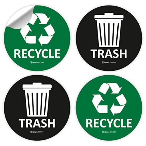 IGNIXIA Recycle & Trash Stickers Pack of 4 - Green/Black Indoor & Outdoor Decals