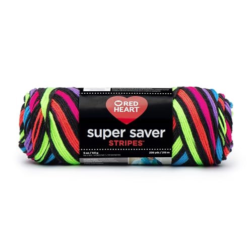 Red Heart Super Saver Yarn - Neon Stripes, 5oz Medium Weight