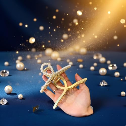 Large Metal Hair Claw Clips 2-Pack Matte Gold Pearl Hair Accessories