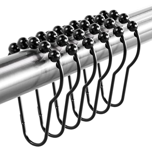 Titanker Matte Black Rust-Resistant Metal Shower Curtain Rings Set of 12 - Easy Glide Bathroom Hooks