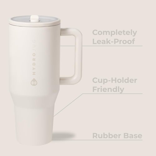 HydroJug Traveler - 32 Oz Insulated Water Bottle with Handle & Flip Straw | Leak Resistant, Cream