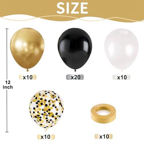 Blocesa Black Gold White Balloon Arch Kit - 50pcs 12in Latex