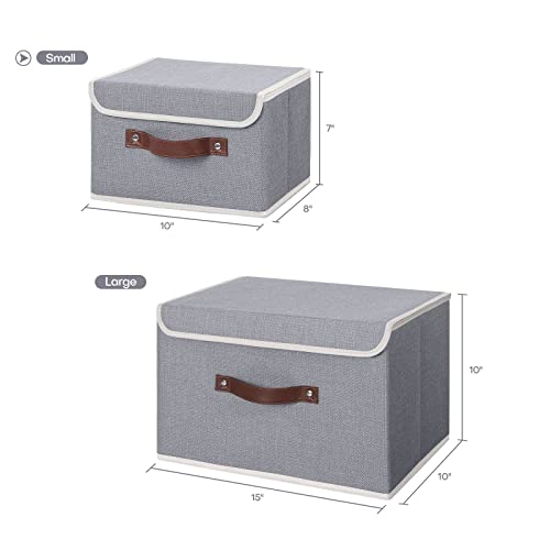 Small Gray Fabric Storage Box Bin with Lid - ANMINY 10"x8"x7"