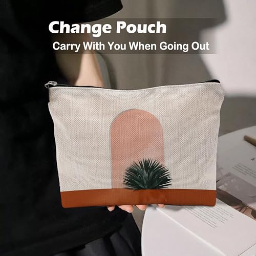 Boho Botanical Makeup Bag - Linen Mid Century Modern Cosmetic Pouch