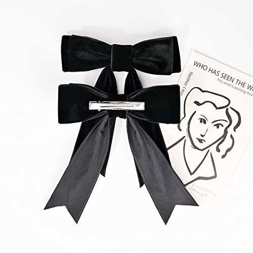 Black Velvet Hair Bows 5 Inch with Alligator Clips, 2 Pack