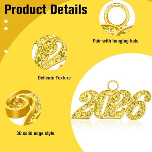 Gold 2026 Graduation Tassel Charms - 5 Pack for Caps & Decor
