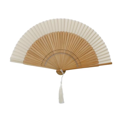 Tsnamay Classical Silk Folding Fan - Elegant White Handheld Fan for Events