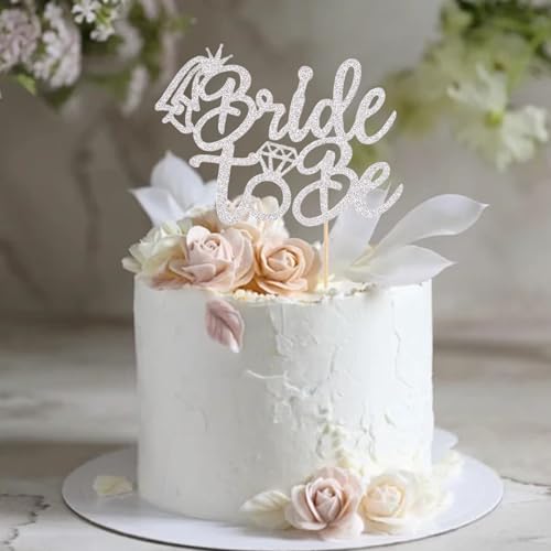 Silver Glitter Bride to Be Cake Topper for Bachelorette Parties