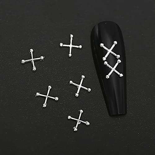 WOKOTO 100pcs Gold & Silver Gothic Cross Nail Charms 3D Metal Art Studs
