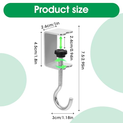 cobee Clamp-On Under Desk Hooks, Adjustable Metal Bag Hanger, 4 Pcs Silver