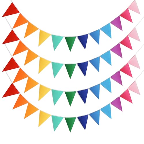 48-Piece Rainbow Pennant Banner Kit with Ribbons - Vibrant Party Decor