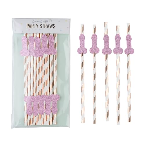 Rose Gold Straws with Pink Glitter Willy – 10 Pack for Bachelorette Parties