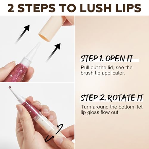 FOCALLURE Glitter Lip Gloss, Long-Lasting Hydrating Shimmer Lip Glaze