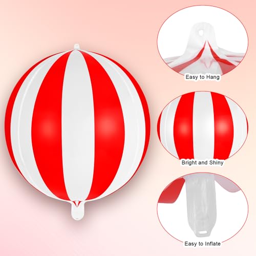 22-Inch Red and White Metallic Carnival Balloons - 6 Pack