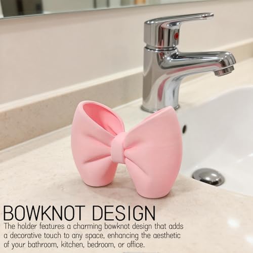 Pink Bow Toothbrush Holder with 2 Slots - Decorative Storage for Bathroom & Office