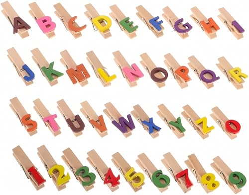 Colorful Wooden Clothespins with Letters & Numbers for Crafts