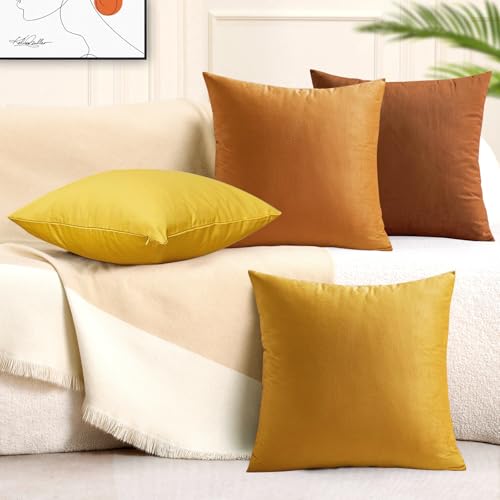 Jiiberl Velvet Throw Pillow Covers 18x18, Orange Set of 4