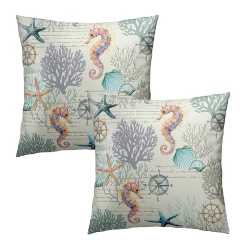 Imiss Nautical Coastal Pillow Covers Set of 2 - 18x18 Inch Starfish & Seashell Design