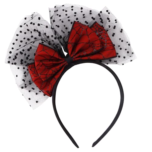 CURASA Halloween Red Bow Headband Lace Spider Web Hair Hoop