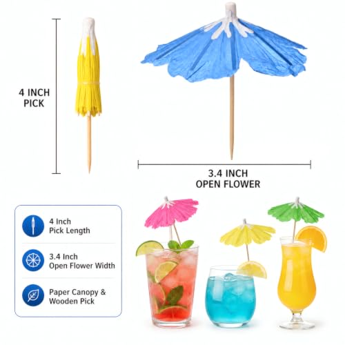 144 Assorted Hibiscus Paper Drink Umbrellas for Cocktails & Desserts