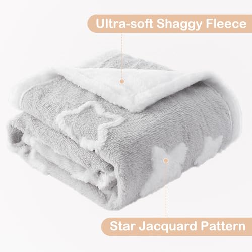 Grey Reversible Baby Blanket for Toddlers - Ultra Soft Star Jacquard Fleece, 33x43 Inches
