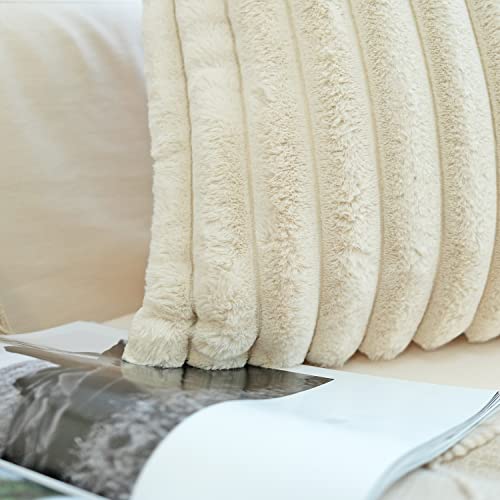 JOJUSIS Faux Fur Throw Pillow Covers (Pack of 2) - 18x18 Beige