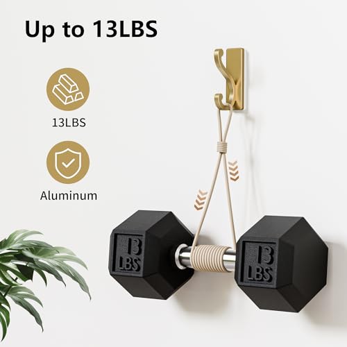 Gold Self-Adhesive Coat Hooks - 4 Pack, 13Lbs Capacity