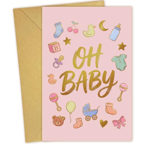 Oh Baby Shower Card for Expecting Mother with Gold Envelope
