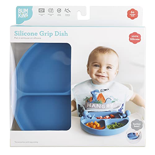 Bumkins Dark Blue Silicone Suction Plate - Divided Grip Dish for Self-Feeding