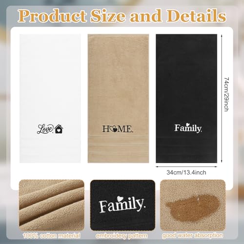 3-Pack Cotton Embroidered Hand Towels - Rustic Farmhouse Home Decor
