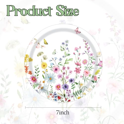 Wildflower Disposable Dessert Plates Set - 50pcs 7 Inch Floral Plates for Parties