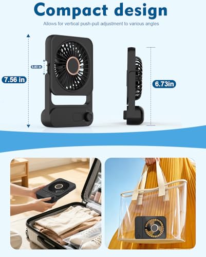 Portable Magnetic Mini Fan - 4000mAh Rechargeable, Black, Small