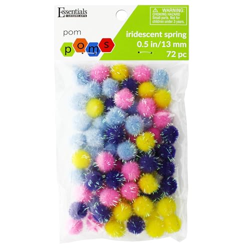 Iridescent Spring Pom Poms - 1/2" Cotton Balls, 72 Pack