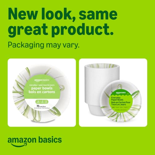 Amazon Basics 10 Oz Paper Bowls, 70 Count - Durable & Disposable