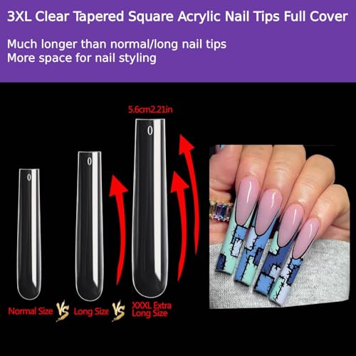 MtnLaur 240Pcs XXXL Tapered Square Nail Tips Full Cover Clear Fake Nails