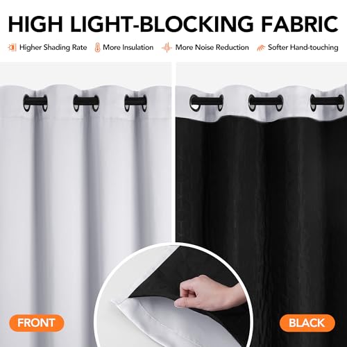 Deconovo Cold Resistant Blackout Door Curtain, Double Layer Insulated Energy Saving Geometric Embroidery Winter Drapes, White, 52W x 80L, 1 Panel