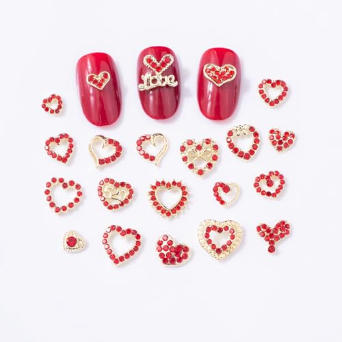 Valentine Heart Nail Charms 3D Rhinestones & Crystal Gems Set