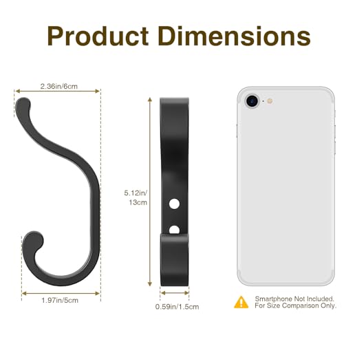 Bussdis Heavy Duty Wall-Mounted Coat Hooks - Black, 4 Pack Dual Hooks