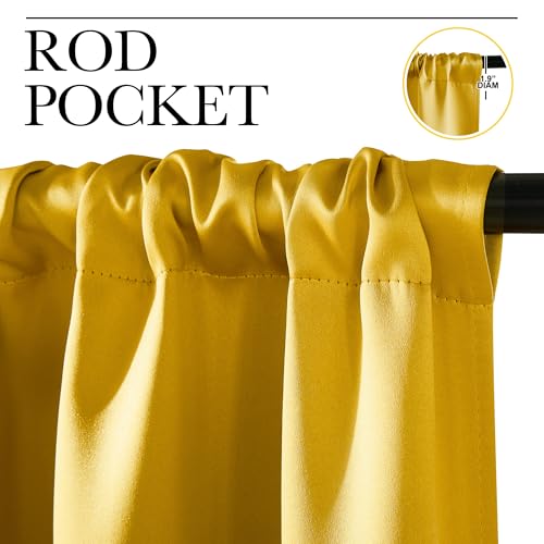 NICETOWN Gold Faux Silk Blackout Curtains, 42"W x 36"L, 2-Panel Set
