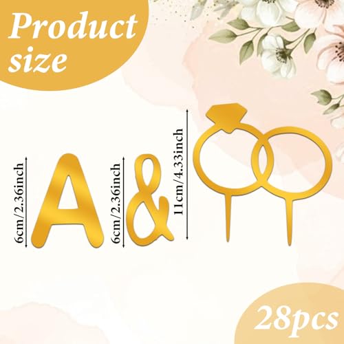 Gold Wedding Cake Topper Set with Acrylic Letters & Diamond Ring