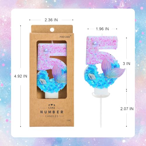 Pink Blue Mermaid Number 5 Cake Candles - 2.76 Inch Birthday Party Decorations