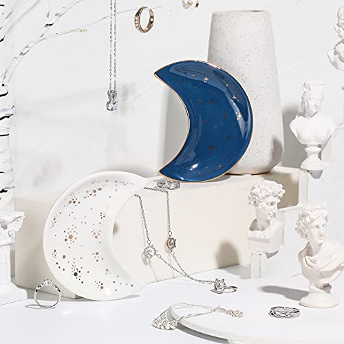 Patelai Moon Jewelry Tray Set - Ceramic Trinket Dish for Rings (Blue, White)