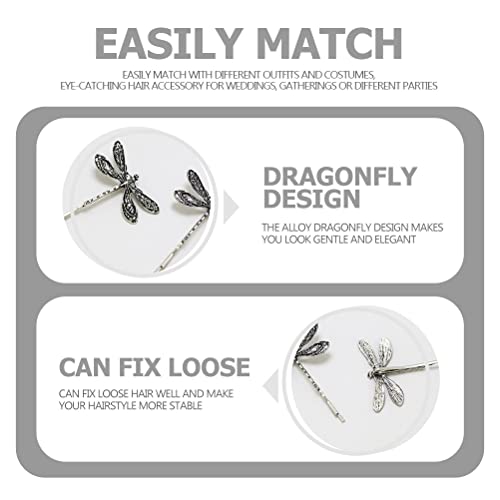 Dragonfly Bridal Hair Clips - 4Pcs Antique Silver Barrettes