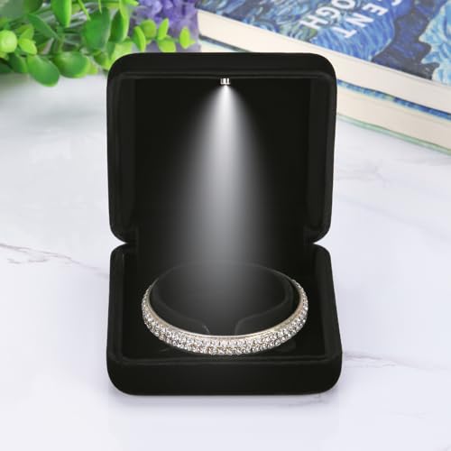 LETURE Glossy Velvet Jewelry Bracelet Box with LED Light - Perfect Gift for Engagement and Anniversaries
