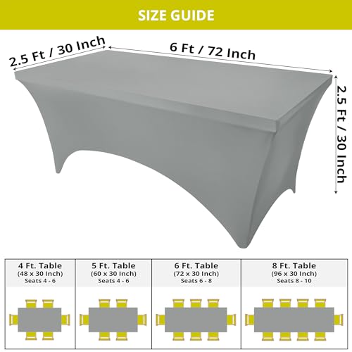 Utopia Kitchen 6FT Grey Spandex Table Cloth - 2 Pack
