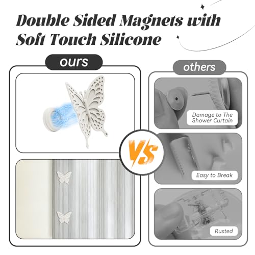 Magnetic Silicone Shower Curtain Clips - 3 Pack, Windproof & Waterproof