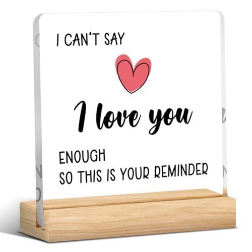 I Love You Acrylic Sign with Wooden Base - 4x4 Inch Romantic Gift