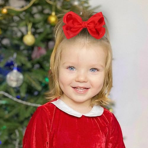 Zolyco 5.5 Inch Large Hair Bow Clips with Thick Ribbon - Red Set of 2