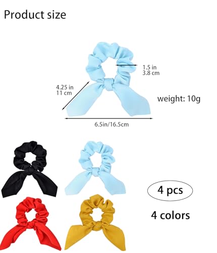 RANYUNSYZ 4 Pcs Colorful Bow & Bunny Ear Hair Scrunchies Elastic Ties