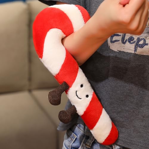 Candy Cane Plush Pillow - Soft Christmas Holiday Decorative Throw Cushion